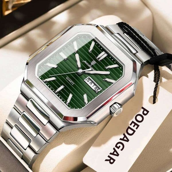 POEDAGAR Luxury Square Male Watch Waterproof Luminous Date Week Quartz Watches For Men Stainless Steel Fashion Men's Clock Reloj 26L0508