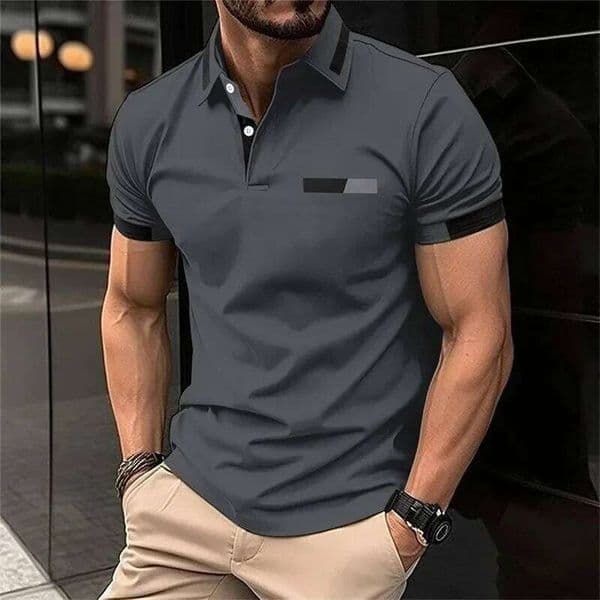 Fitness Casual Gym Running Sports Elastic Short-sleeved Polo Shirt Lapel Top Men's Slim Fit T-shirt 26W0508