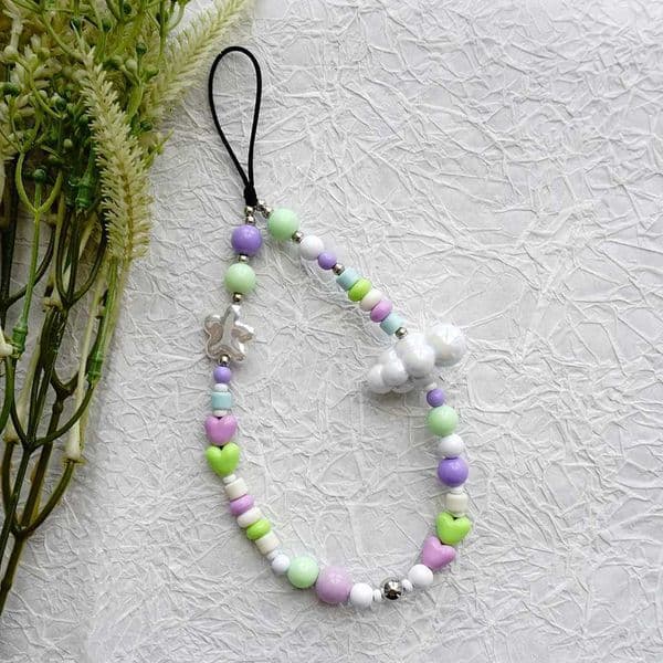New Color Scheme Versatile White Cloud Starfish Heart Beaded Phone Chain Pendant Rope Accessory L260508
