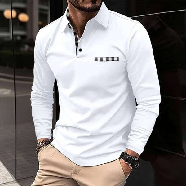 Men's Long Sleeve Polo Shirt Casual Slim Fit Turn Down Collar Top High Quality European American Fashion Tops Spring Summer 26W0508