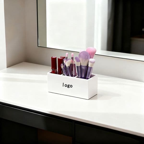 2026 Acrylic Minimalist Luxury Neutral Pen Stationery Compartmentalized Storage Box Desktop Makeup Brush And Lip Gloss Three-Compartment Organizer Free Shipping