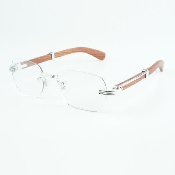 0377O Fashion Eyeglasses Transparent Lens Natural original wood legs Large Frame Glasses Size 53-18-140mm