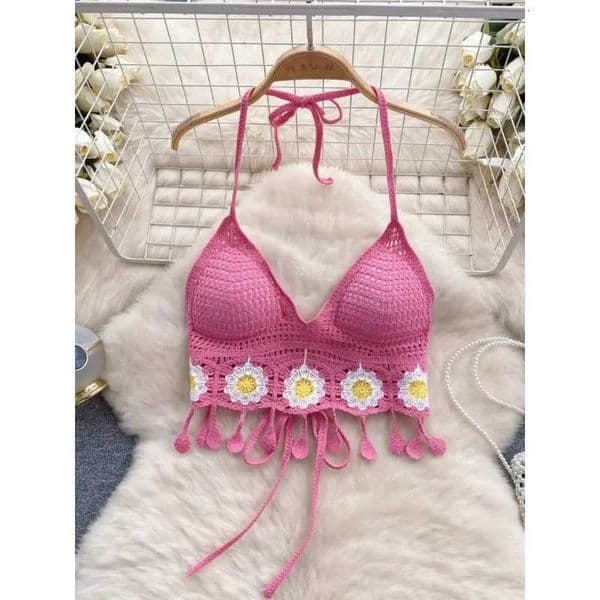 Bohemian Seaside Camisole Women 2024 Summer New Vacation Style Bikini Bra Suspender Vest Sexy Backless Strap Slim Fit Short Top X260507