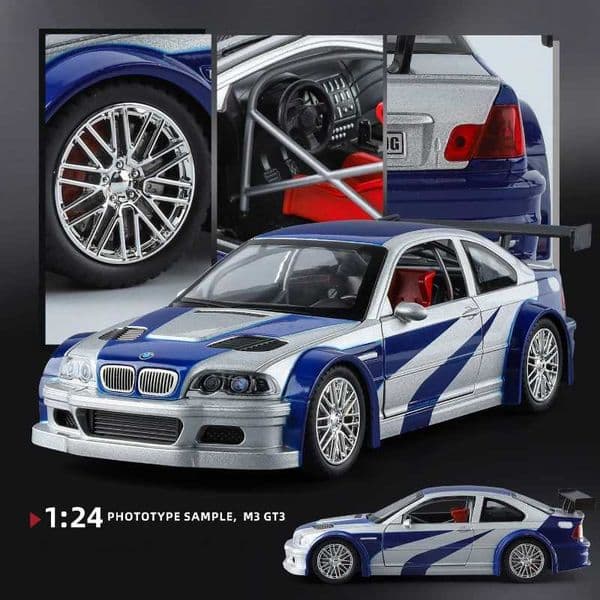 124 M3 GTR E46 Sports Car Alloy Metal Diecast Car Model Toy Sound Light Vehicle Toys For Boy Children GiftsL260508YK8L