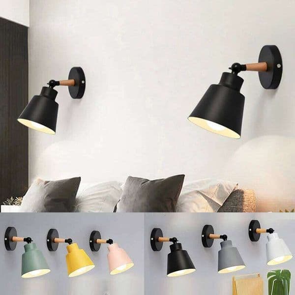 Nordic solid wood bedroom modern minimalist Macaron LED creative living room corridor bedside wall lamp S260507