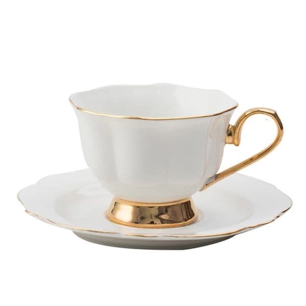 Hand-painted Golden Handle Tea Cup Saucer set With Spoon European Simple Gold Rim Coffee Mugs y Concentrate Cup Porcelain 260507