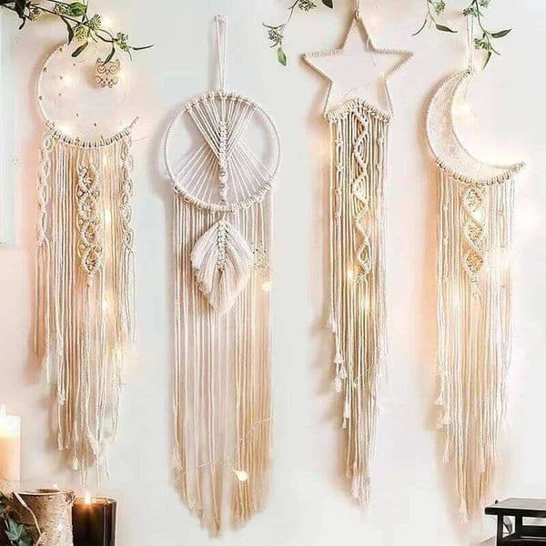 Nordic Handmade Woven Dreamcatcher Tapestry Star Moon Wall Hanging - Bohemian Style Home Decorative Artistic Cloth 26W0508
