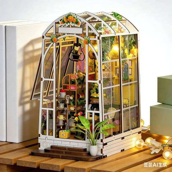 DIY Miniature Flower House Book Nook Kit, Handmade 3D Wooden Building Model Desktop Decor Craft Gift for Adults 26Y0508