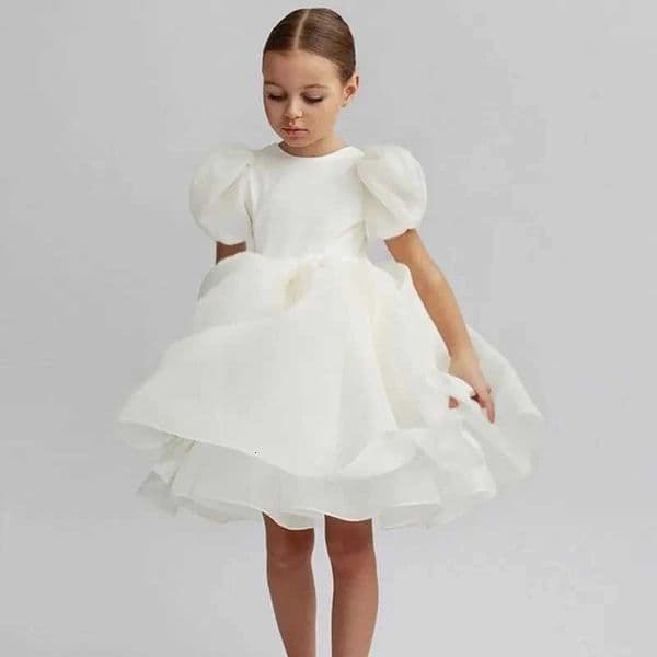 Flower Girls White Dresses for Wedding Backless Elegant Kids Birthday Par Gala Dress Puff Sle Children Cmunion CostumeJ260509