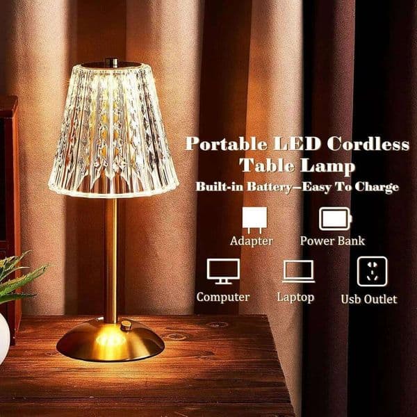 LED Portable Cordless Table Touch Battery Operated Rechargeable Gold Desk Lamp 3 Color Dimmable for Bedroom Living Room S260508
