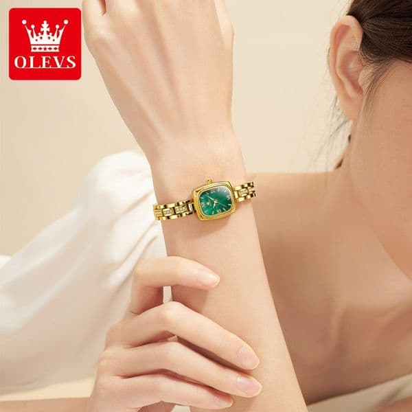 OLEVS Square Dial Gold Tone Designer Watch Quartz Waterproof Crystal Bracelet Ladies Wristwatch Elegant Dress Fashion Minimalist Lightweight Daily Party Bridal