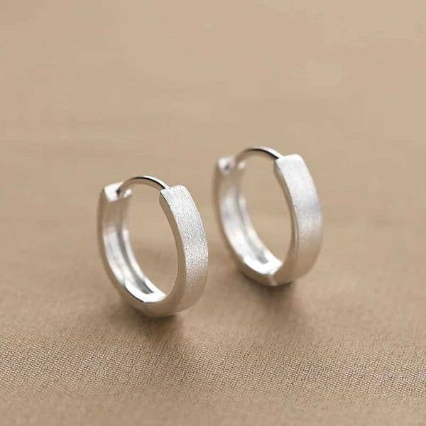 New 925 Sterling Silver Hoop Earrings Clip Matte Circle Geometric Punk For Women Girl Gift Jewelry C260509