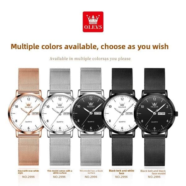 OLEVS Mesh Band Quartz Designer Watch Waterproof Luminous Minimalist Casual Fashion Ladies Wristwatch Slim Lightweight Daily Student Wear Elegant Trendy Analog