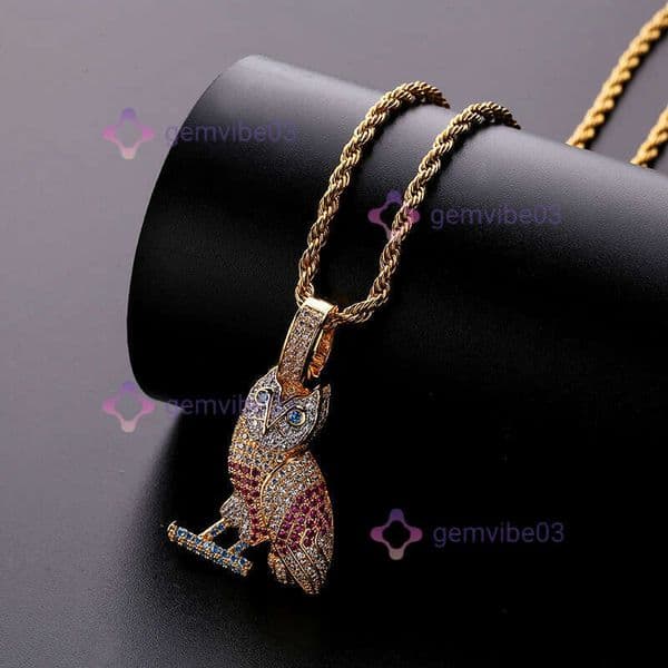 Owl Pendant European and American INS Hot Selling Full Zircon Colorful Hip Hop Necklace Accessories jewellery