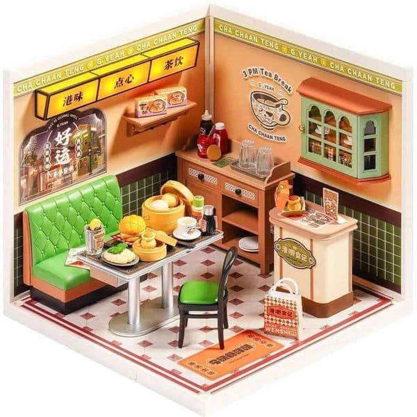 RG Robotime Super Creator DIY Miniature House Kit Model Kits for Adult to Build Home Desk Bookshelf Decoration Hong Kong Bites Cafe 26W0507