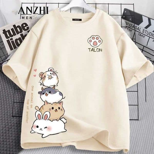 Kids Summer Cotton Short Sleeve T-Shirt Top Cute Critter Print Girls School T-Shirt Home Soft Pajama T-Shirt Street Tee Top L2605098QDU