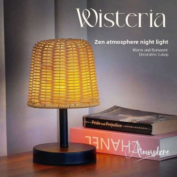 Literary Wabi-sabi Desk Bedroom Tatami Bed Lamp, Retro Advanced Rattan Weaving Atmosphere, American Lamp Creativity S260508