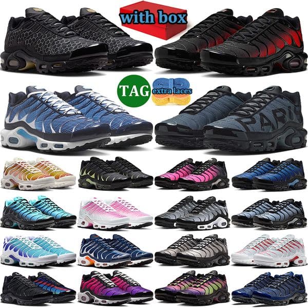 with box tn tns plus running shoes men women designer sneakers durable trainers classic sports shoe comfortable runner Black Noble Red Dark Obsidian