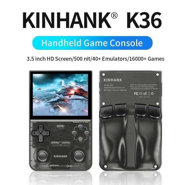 KINHANK Open Source K36 Handheld Game Console 9000 Games Emulator for 1/P/DC/N64/SS 500nit 3.5 Inch I Screen 26Y0509