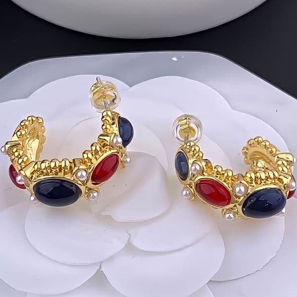 Designer Earrings Designer Earrings 18K Gold Plated Earring Vintage C Shape Glass Pearl Hoop Earrings Luxury Jewlery Designer Elegant Free Shipping Buy One Get One