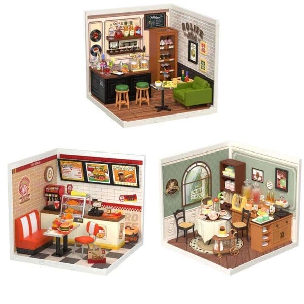 RG Robotime Diy 3D Puzzle Home Gift Idea Model Supply Store Kit with LED Yum Burger Leisurely Cheers Bar And Sweet Sips Tea 26W0507