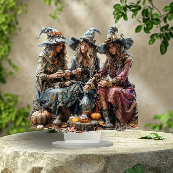 3 Witch Halloween Acrylic Desktop Decorations 10in Flat Colorful Print Home Office Decor Creative Exquisite Girls Birthday Gift 260507