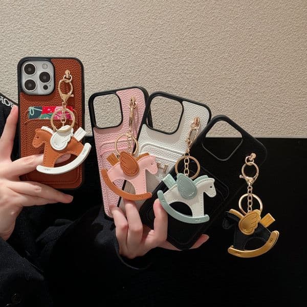 New Card Slot Rocking Horse iPhone 17 Lychee Texture Genuine Leather Feel Compatible with S25 Protective Case Z260520