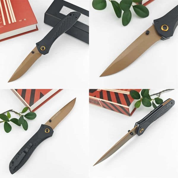 710FE-2401 McHenry & Williams Folding Knife 4 Flat Earth PVD Recurve Drop Point Blade Black Machined Aluminum Handles Outdoor Hunting Pocket Knife 810 15535