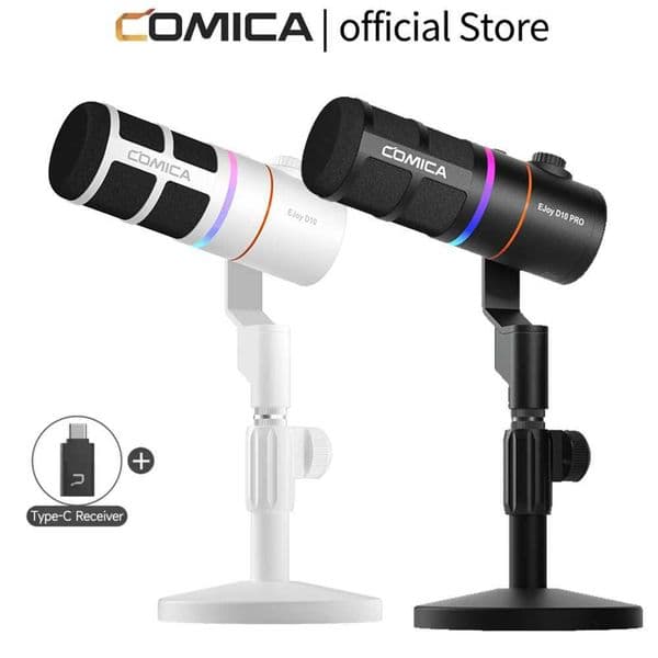 COMICA D10/D10 PRO RGB Cardioid USB/XLR Dynamic Desktop Gaming Mic Wired/Wireless Microphone for Streaming Interview Podcast S260508