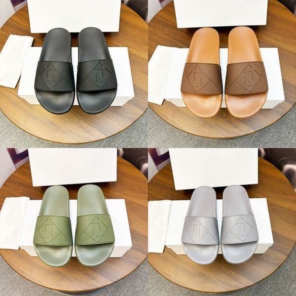 Designer Men Embossed Letter Slippers Beach Slides Rubber Summer Outdoor Pool Flat Sandals 1097