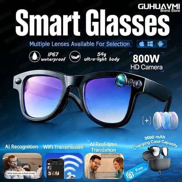 2026 New 8K HD With Camera Bluetooth Call 3600Mah Battery Voice Assistant Translate Identify Objects Smart Glasses Smart Glasses
