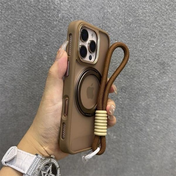 360-Degree Rotating Stand Magnetic Attachment Suitable For Apple 17 Pro Max Phone Case, Iphone 15 With Lanyard And Matte Finish