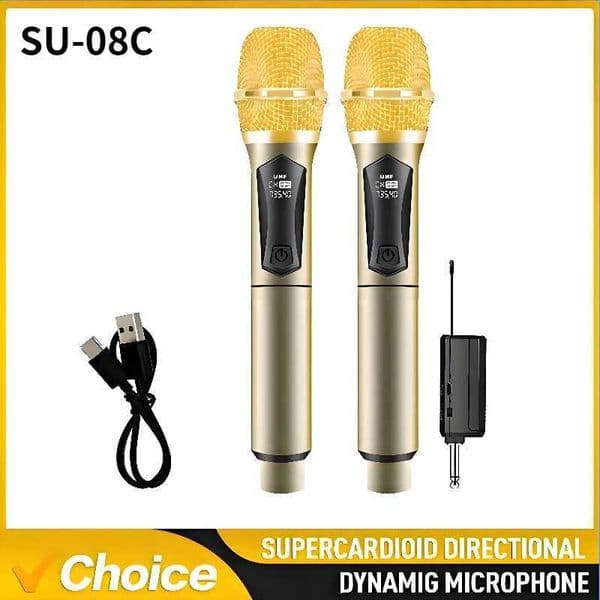 SU-108C Wireless Microphone 2 Channels UHF Fixed Frequency LED Display Full Pickup Handheld Mic for Party Karaoke Church Meeting S260508