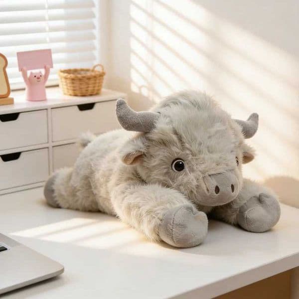 40cm Highland Cow Stuffed Animals Plush Lying Cattle Pillow Sofa Backrest Bed Cushion Birthday Gifts L2605099BEP
