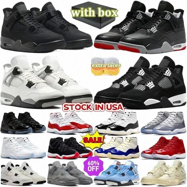 4 4s Basketball Shoes White Cement OG Black Cat 2025 Retro Bred Military Blue Thunder Olive Laker Purple Navy Metallic Cave Stone Rare White Lettering R0x3#