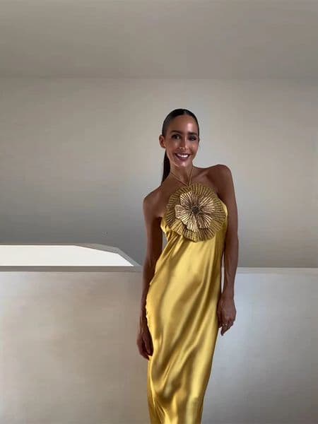 Elegant Party Womens Dress 3D Flower Halter Sleeveless Backless Mermaid Satin Female Dresses 2026 Summer Chic Evening Lady Robe 260507