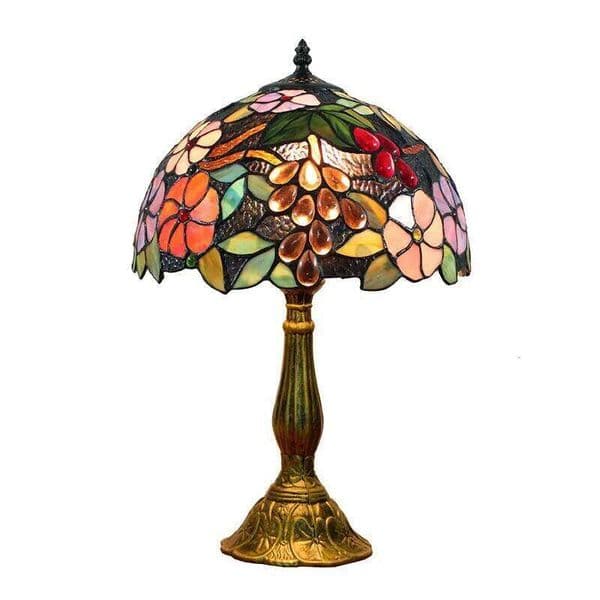 European Creative Tiffany Stained Glass Living Dining Room Bedroom Bedside Bar Pastoral Grape Retro Table Lamp E27 S260508