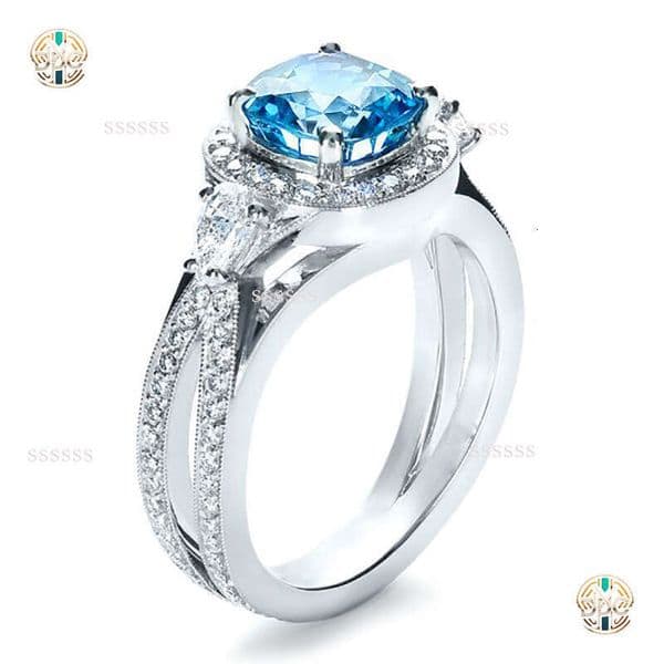 European and American best-selling sea blue engagement with micro-inlaid zircon, fashionable accessory, light luxury ring jewellery