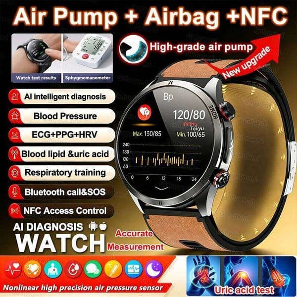 2026 New AI diagnosis Air Pump Blood Pressure Accurate Measure Smart Watches Men Uric Acid ECG Call Health NFC Smartwatch Women 26H0508