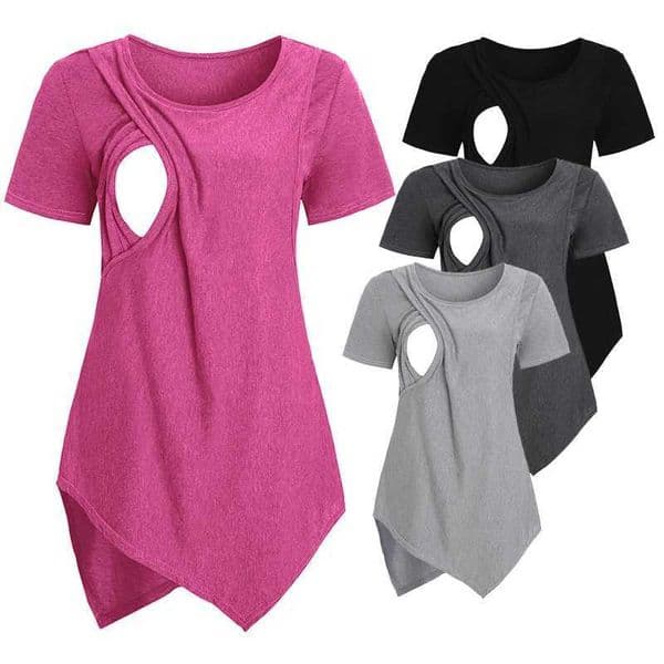 Women Blouse Maternity Casual Soft Nursing Tops T-shirt Summer Short Sleeve Pregnant Clothes Nursing Breastfeedin L260509YZC7