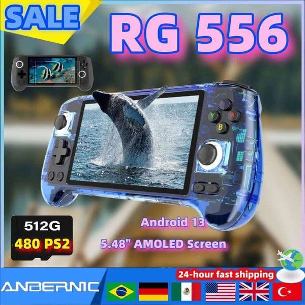 ANBERNIC RG556 Retro Video Gaming Player Android 13 System 5.48 inch AMOLED Screen T820 Handheld Game Console RG 556 P 2 HOT 26L0509