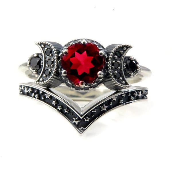Cross-border European American fashion retro exquisite cosmic goddess engagement set moon and star women's ring