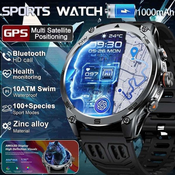 2026 Ultra GPS Watch 1000mAh Battery 10ATM Waterproof Compass Flashlight Sports trackr HD call Smart watch Men 26H0508