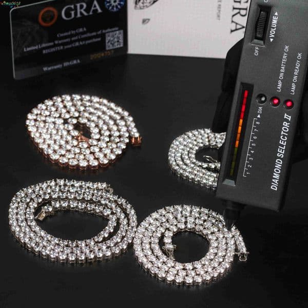 High-end Jewelry Platinum Tennis Chain Necklace Bracelet 3mm Size 6-24 Inch Hip Hop 925 Silver VVS Full Diamond Moissanite Tennis Chain