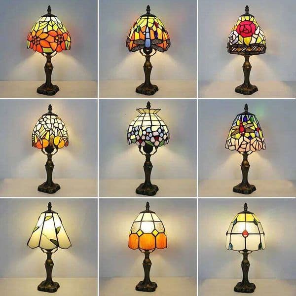 European Tiffiany Colorful Lampshade Retro Study Bar Cafe Home Wedding Bedroom Bedside Dimming Desk Table Lamp Night Light S260508