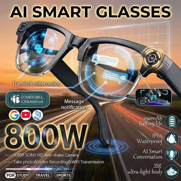 4K HD Upgrade Smart Glasses With Camera Video Recording AI Photo Recognition Bluetooth Call Translation Voice Sunglasses Men Smart Glasses
