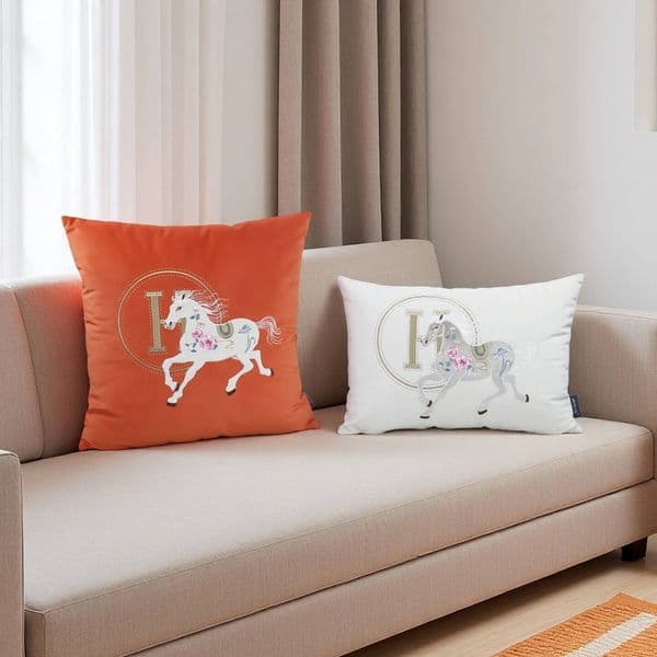 Light Luxury Living Sofa Model Room Soft Decoration Throw Orange Embroidered Horse Backrest Cushion Lumbar Pillow Cover