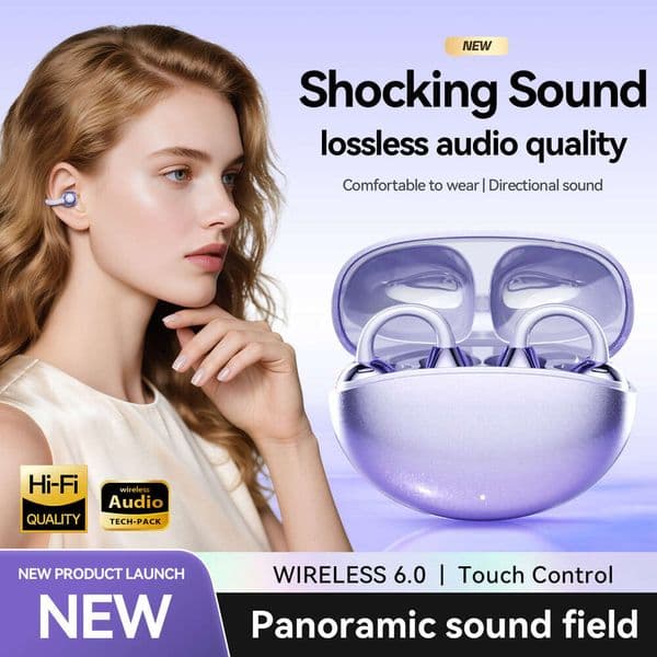 GL8 New Popular AI Smart Translation Bluetooth Earphones, Clip-on Style, Latest Ultra-High Sound Quality, True Wireless, Can Be Hung as an Accessory