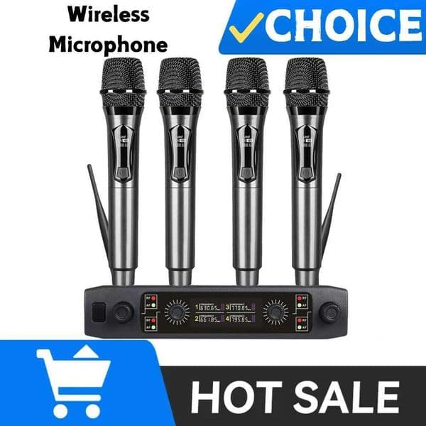 SJB Wireless Microphone UHF Fixed Frequency 4 Channels Handheld Mic Micphone For Party Karaoke Professional Church Show Meeting S260508