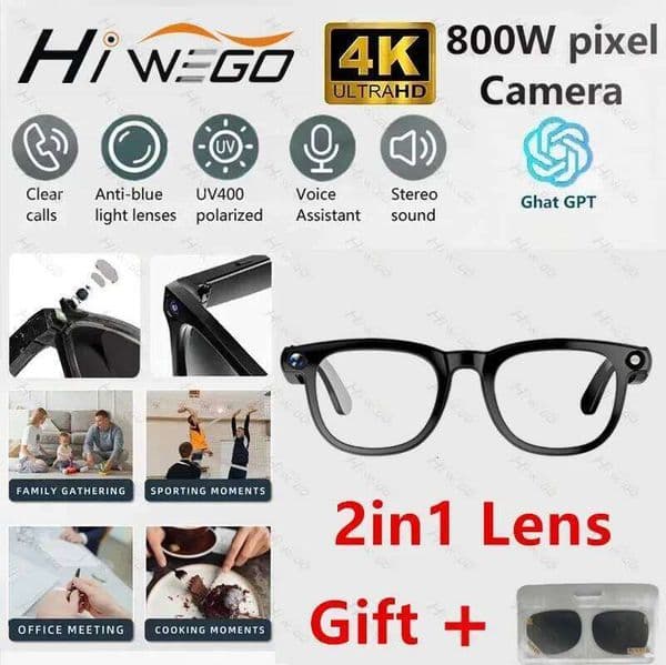 2 In1 4K Smart 800W Pixel Shooting Camera HD Photo Video Voice Call Translation Waterproof Bluetooth AI Glasses Smart Glasses